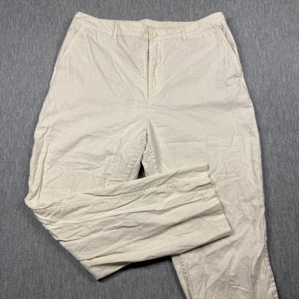 UNIQLO Pants Womens XL Cream Cotton Linen Blend Relaxed Tapered Ankle Pull On